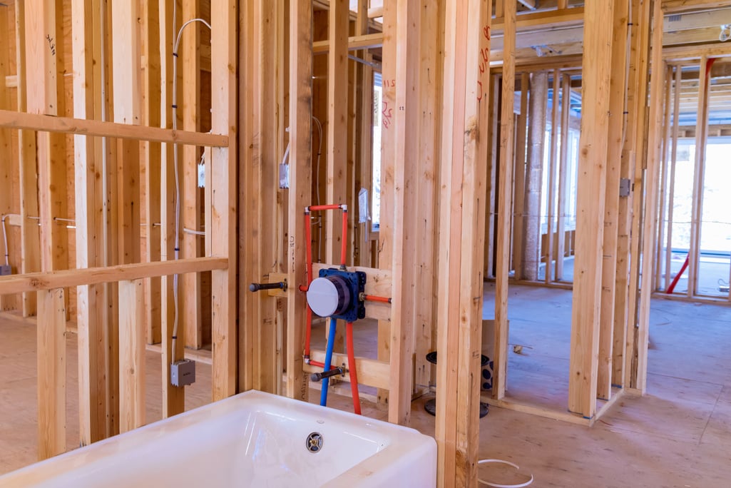 New Home Construction a Installation Bathroom Unfinished of Plumbing